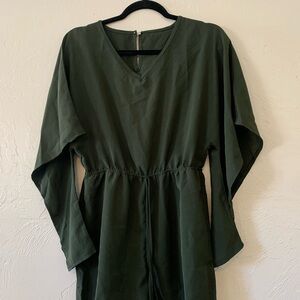 Dark Green V-Neck Jumpsuit